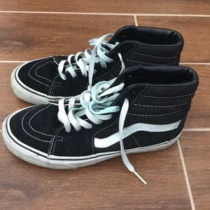 Been worn, laces are dyed, but in good condition